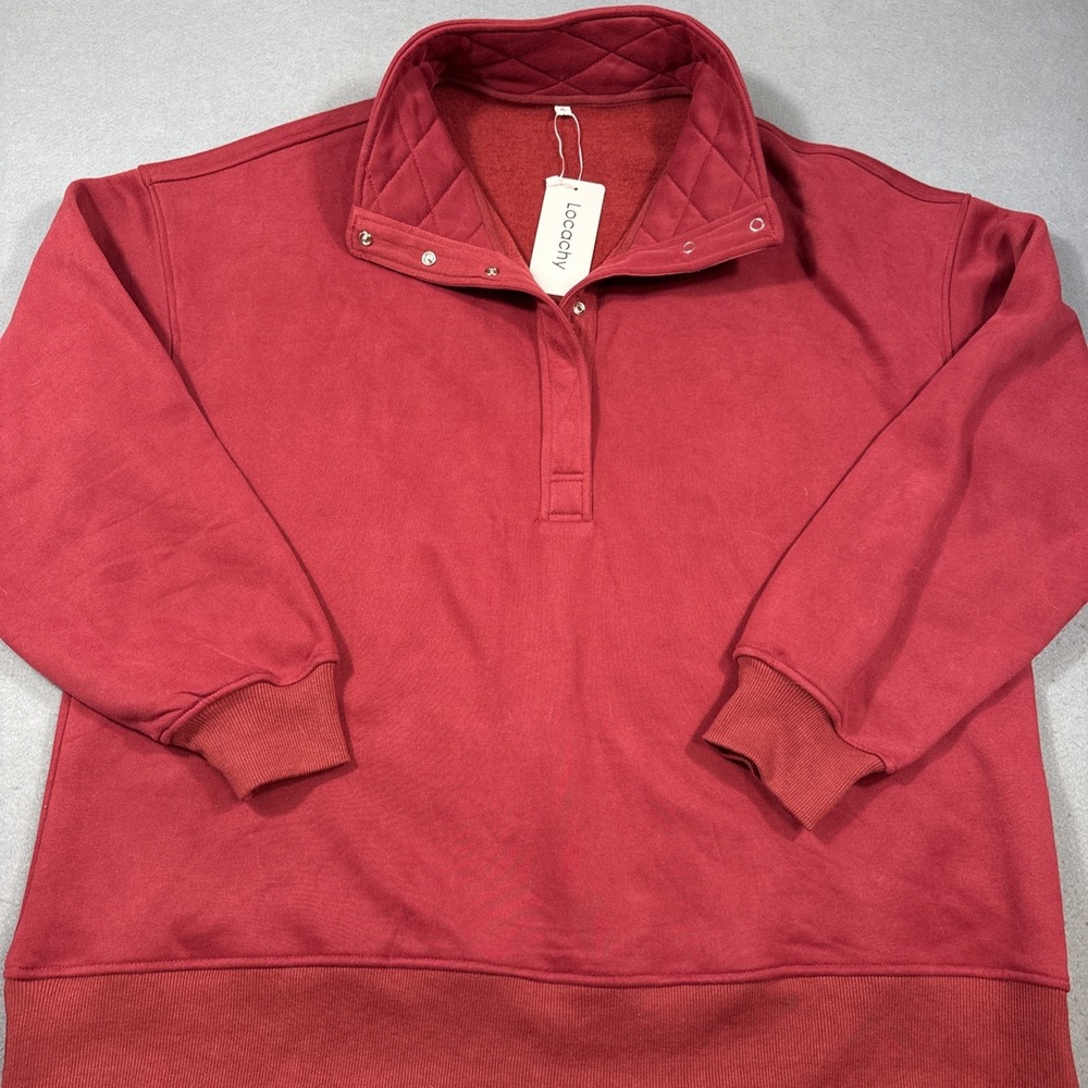 Oversized Women's Long Sleeve Button Henley XL Sweatshirt - Casual Pullover Top